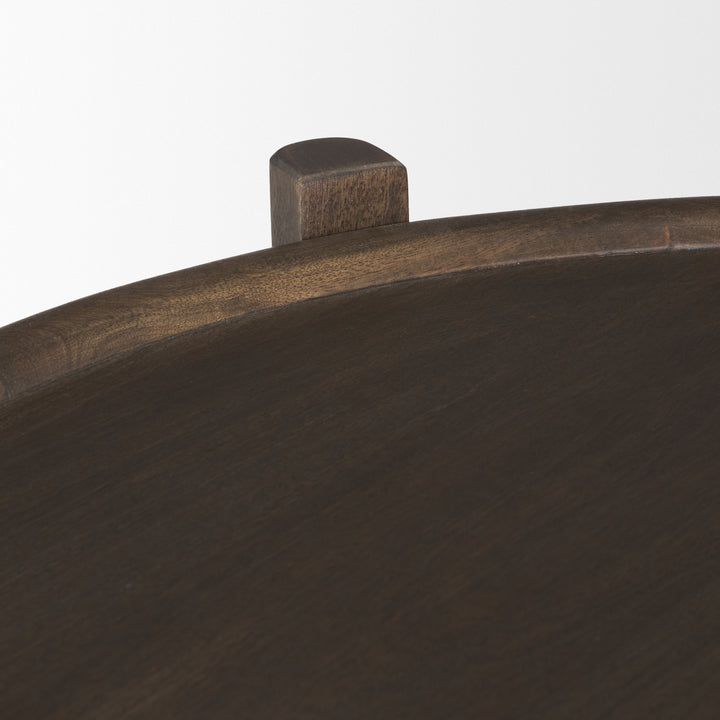 Romi Dark Brown Wood w/ Bottom Shelf Oval Coffee Table Living Room Mercana