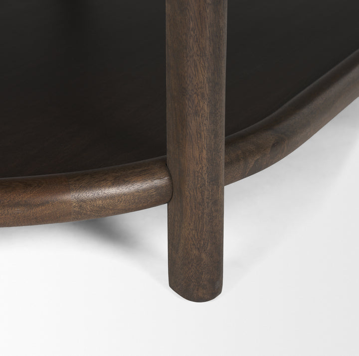 Romi Dark Brown Wood w/ Bottom Shelf Oval Coffee Table Living Room Mercana