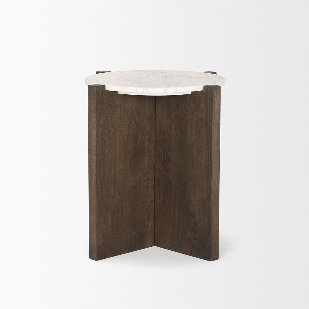 Bianca Dark Brown Wood w/ Marble Round Accent Table Dining Room Mercana