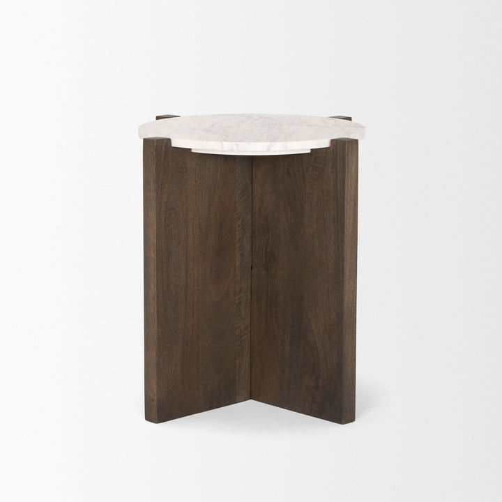 Bianca Dark Brown Wood w/ Marble Round Accent Table Dining Room Mercana