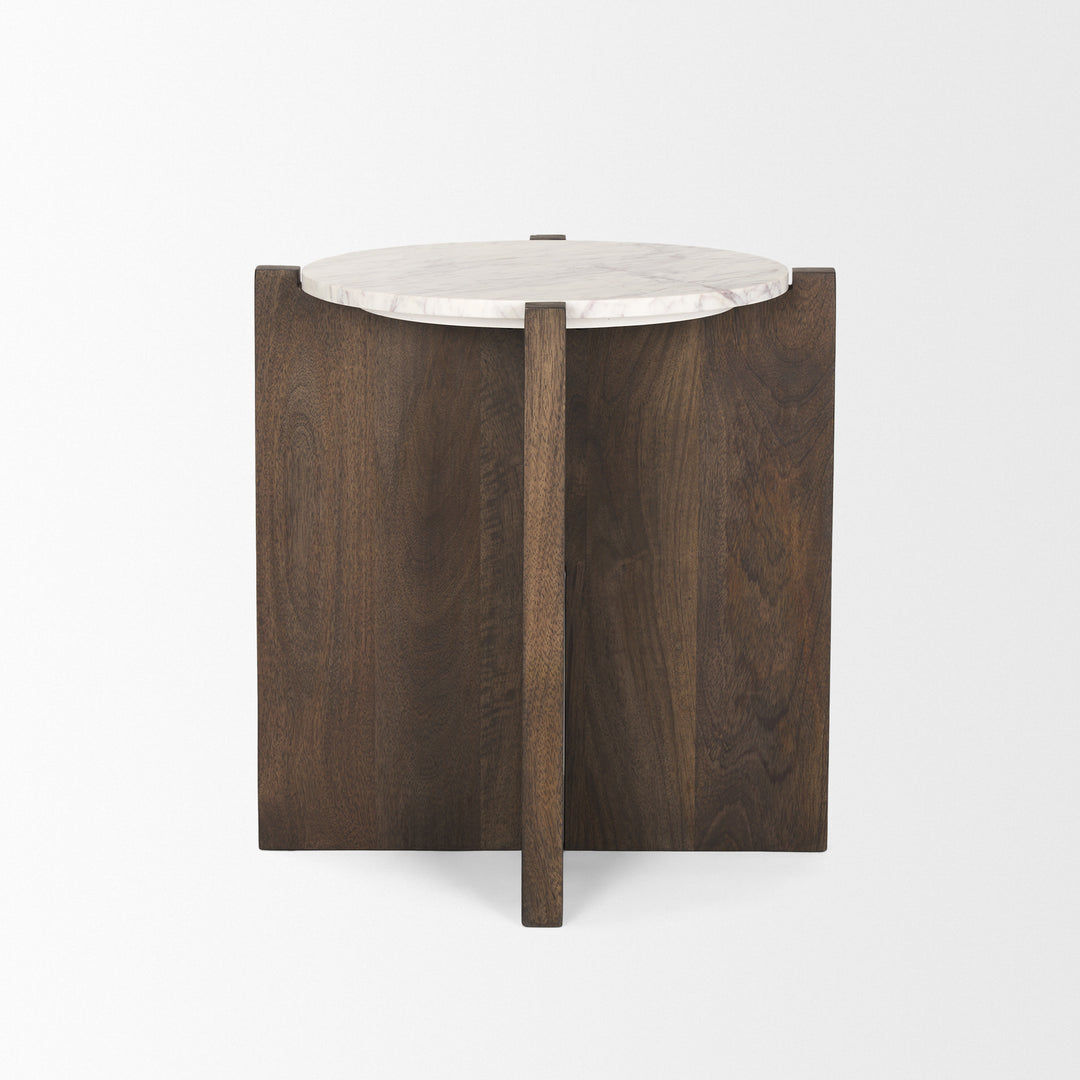Bianca Dark Brown Wood w/ Marble Round Accent Table Dining Room Mercana