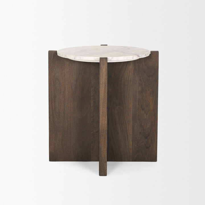 Bianca Dark Brown Wood w/ Marble Round Accent Table Dining Room Mercana