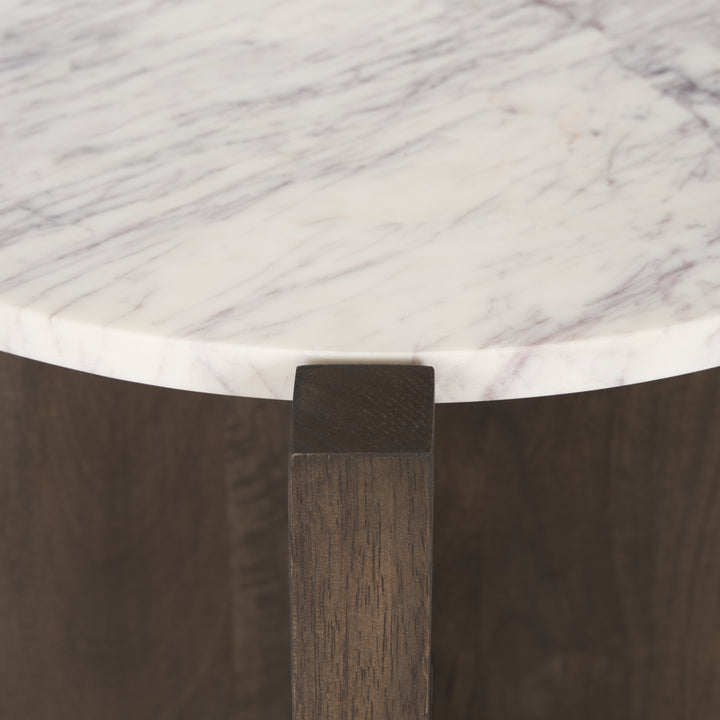 Bianca Dark Brown Wood w/ Marble Round Accent Table Dining Room Mercana