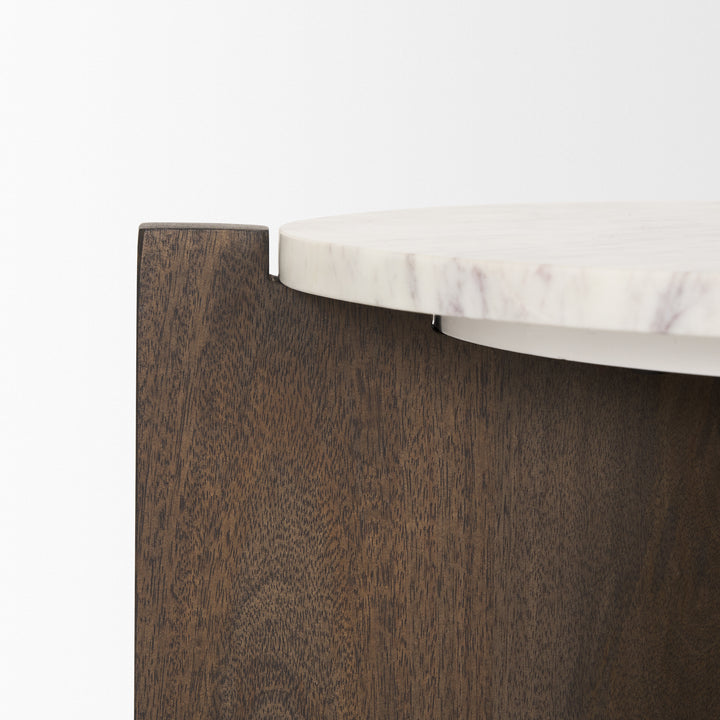 Bianca Dark Brown Wood w/ Marble Round Accent Table Dining Room Mercana