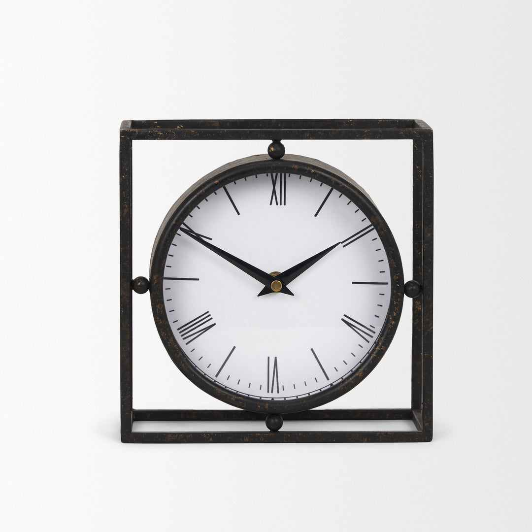 Raisa Black w/ Gold Antiquing Metal Table Clock Decor Mercana