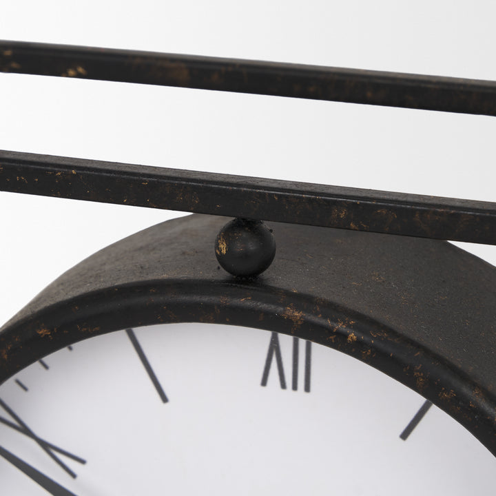 Raisa Black w/ Gold Antiquing Metal Table Clock Decor Mercana
