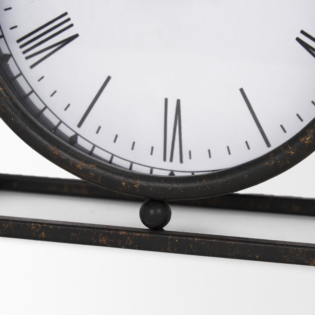 Raisa Black w/ Gold Antiquing Metal Table Clock Decor Mercana