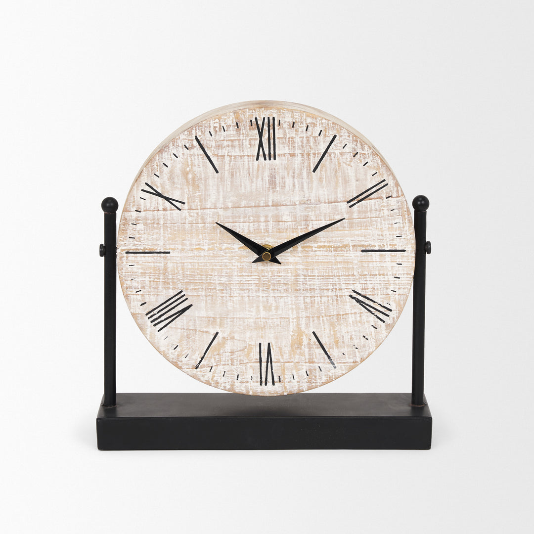 Raja Matte Black Metal w/ Wood Table Clock Decor Mercana