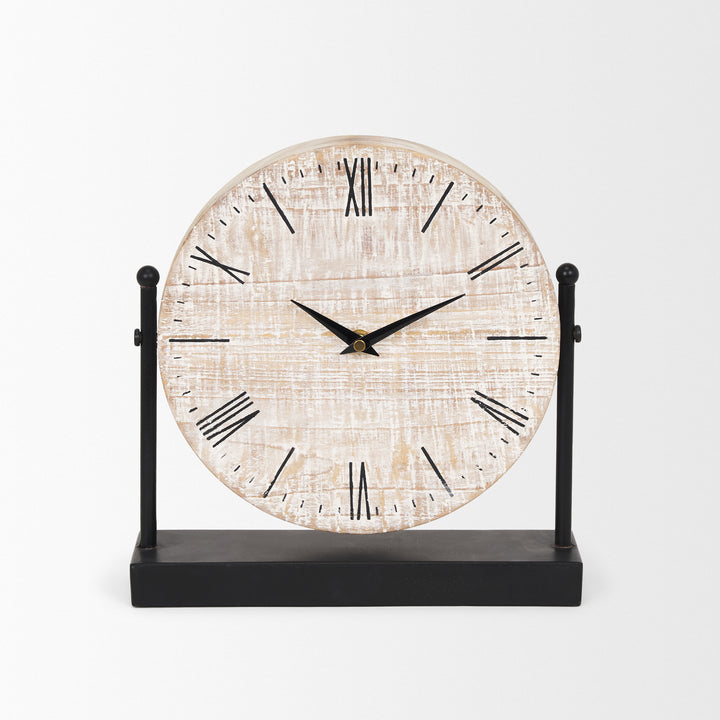 Raja Matte Black Metal w/ Wood Table Clock Decor Mercana