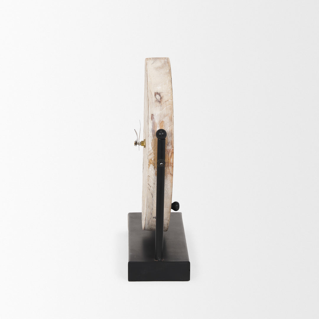 Raja Matte Black Metal w/ Wood Table Clock Decor Mercana