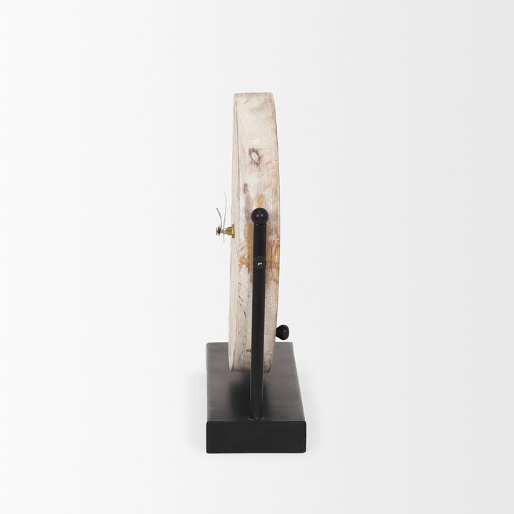 Raja Matte Black Metal w/ Wood Table Clock Decor Mercana