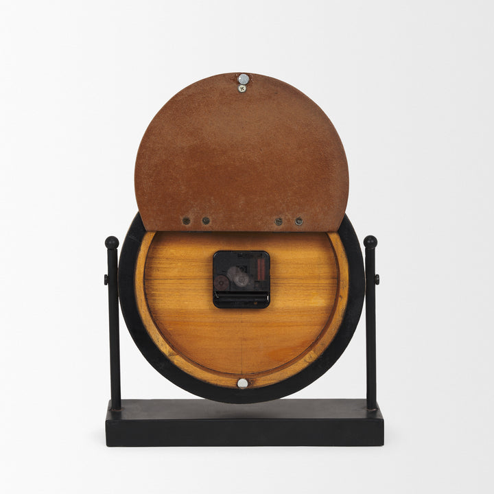 Raja Matte Black Metal w/ Wood Table Clock Decor Mercana