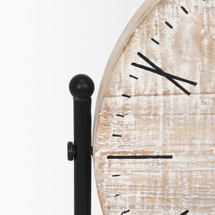 Raja Matte Black Metal w/ Wood Table Clock Decor Mercana