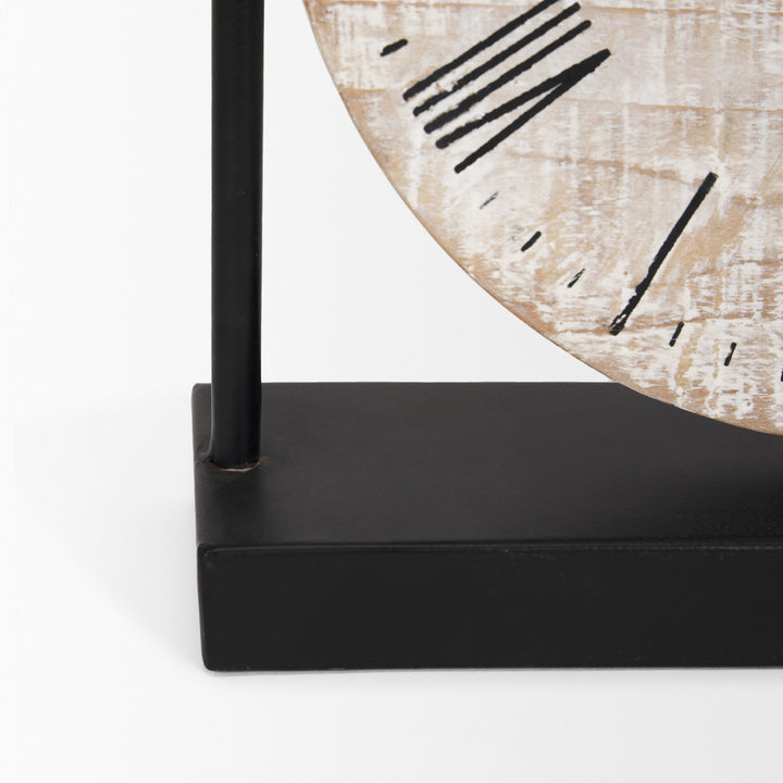 Raja Matte Black Metal w/ Wood Table Clock Decor Mercana