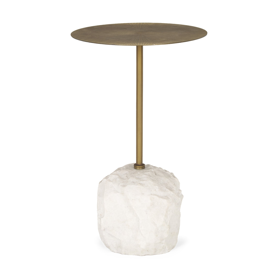 Rini Gold Metal and White Marble Accent Table Dining Room Mercana