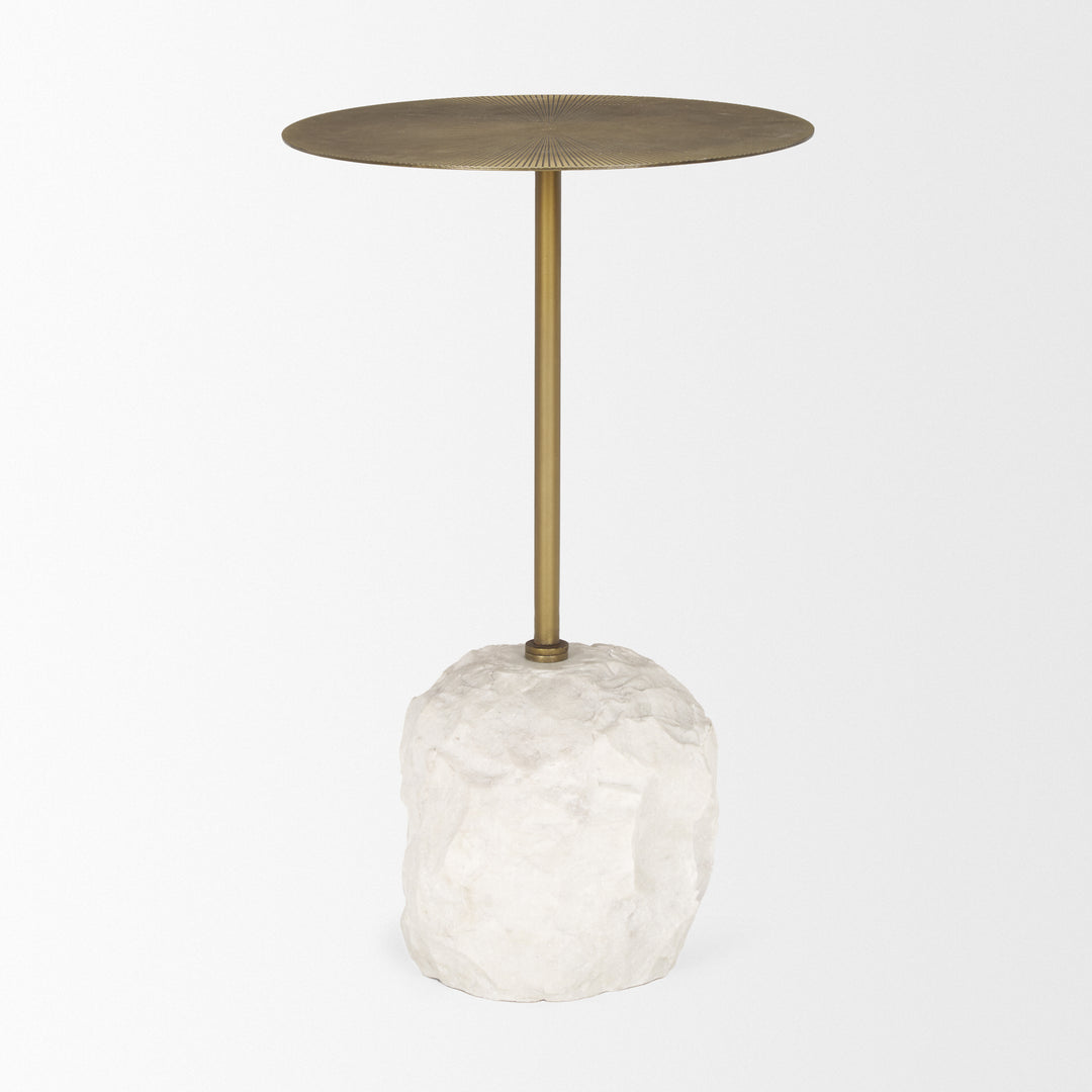 Rini Gold Metal and White Marble Accent Table Dining Room Mercana