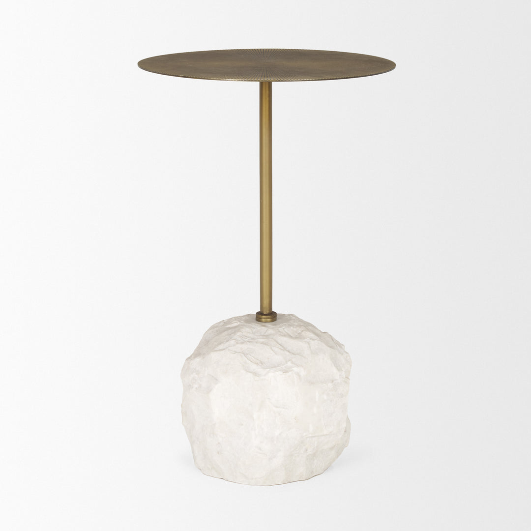 Rini Gold Metal and White Marble Accent Table Dining Room Mercana