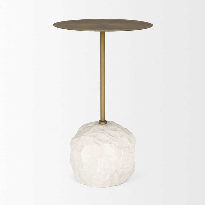 Rini Gold Metal and White Marble Accent Table Dining Room Mercana