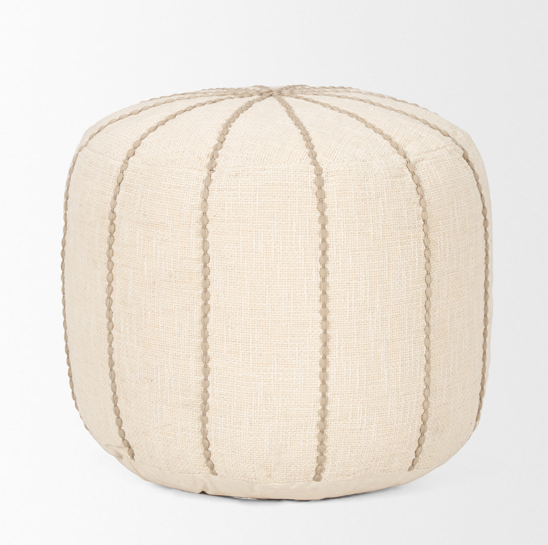 Sachi Beige w/ Stitching Pouf Living Room Mercana