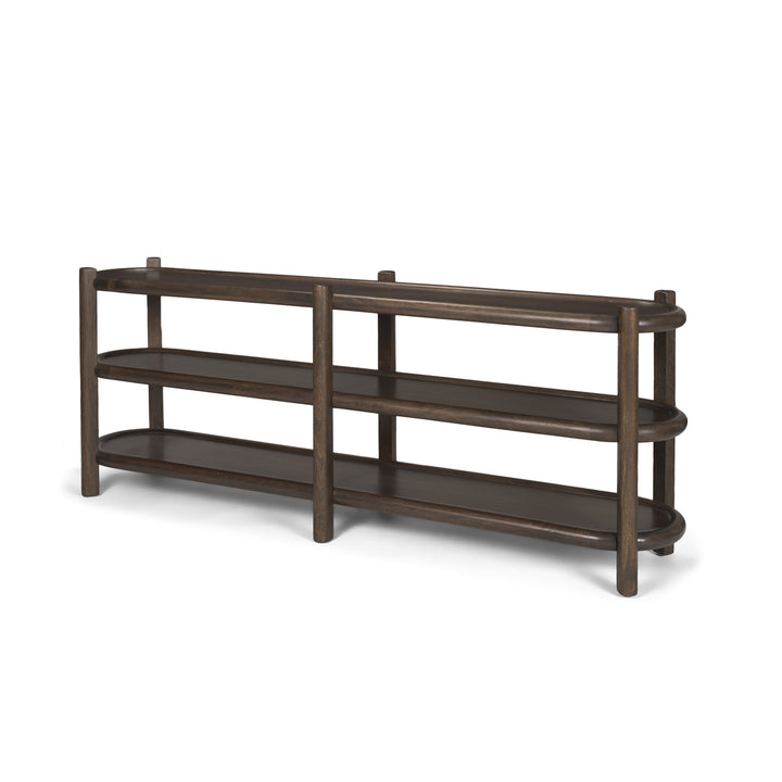 Romi Dark Brown Wood w/ 3 Shelves Oval Console Table Dining Room Mercana