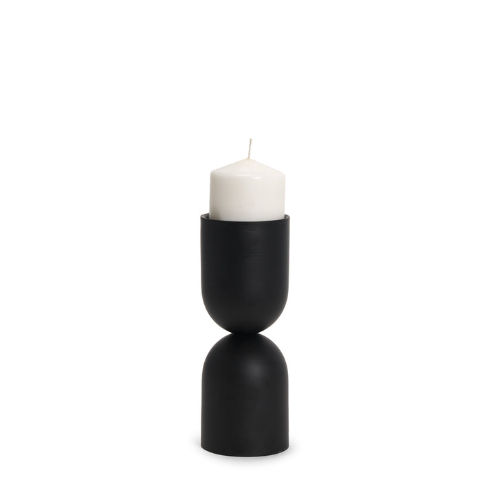 Qamra Short Black Metal Pillar Candle Holder Decor Mercana