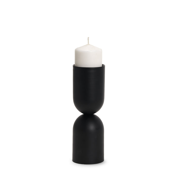 Qamra Medium Black Metal Pillar Candle Holder Decor Mercana