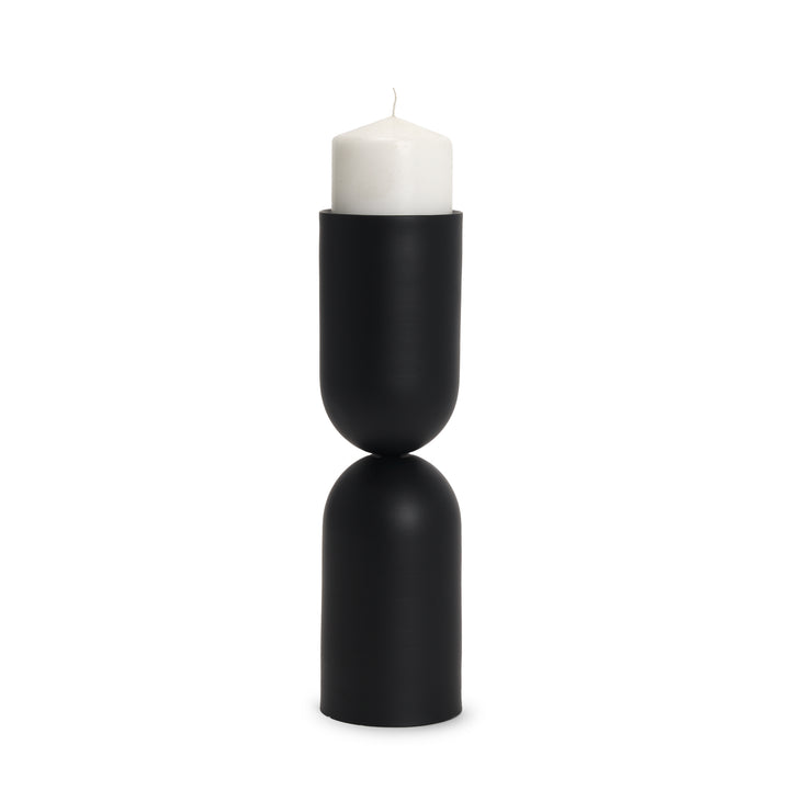 Qamra Tall Black Metal Pillar Candle Holder Decor Mercana