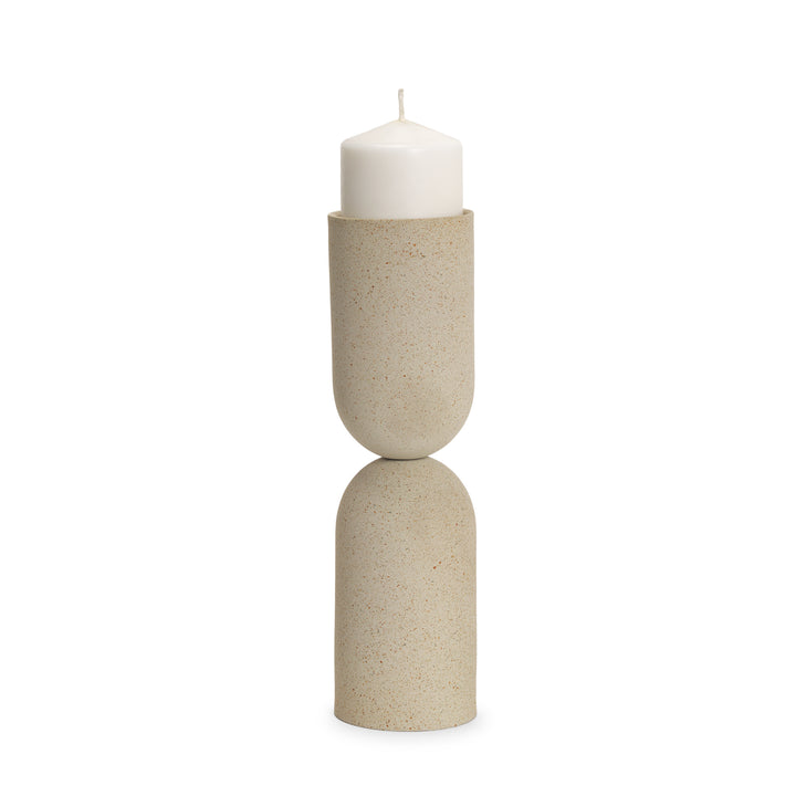 Qamra Tall Beige Textured Metal Pillar Candle Holder Candle Holder Decor Mercana