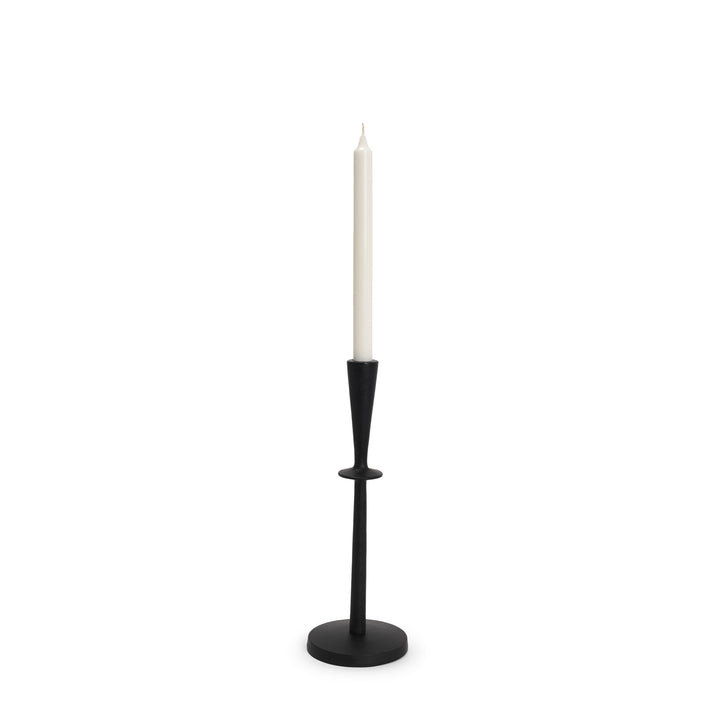 Qwin Matte Black Cast Aluminum Medium Candle Holder Decor Mercana