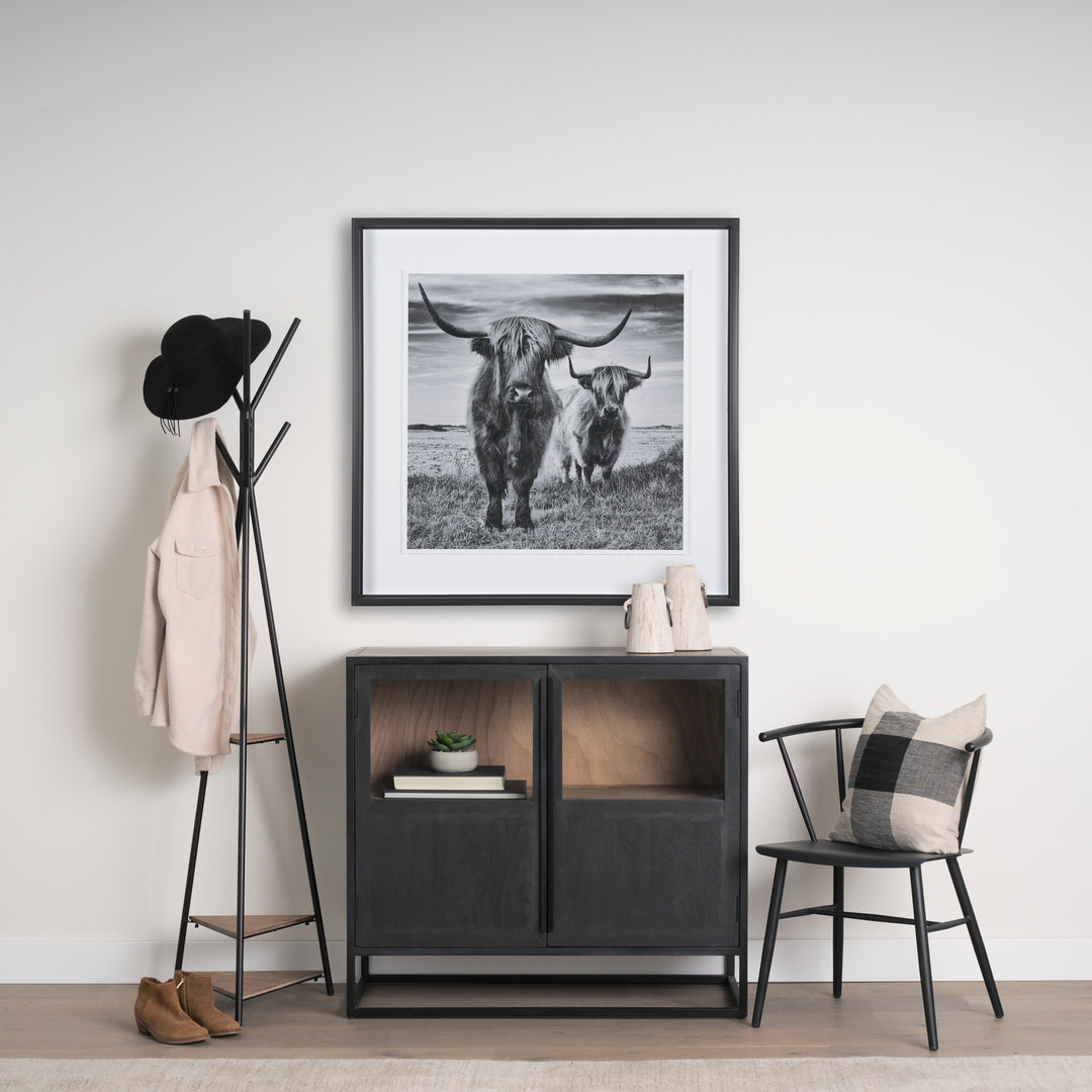 Everett Matte Black Metal w/ Two Wood Shelves Coat Rack Decor Mercana