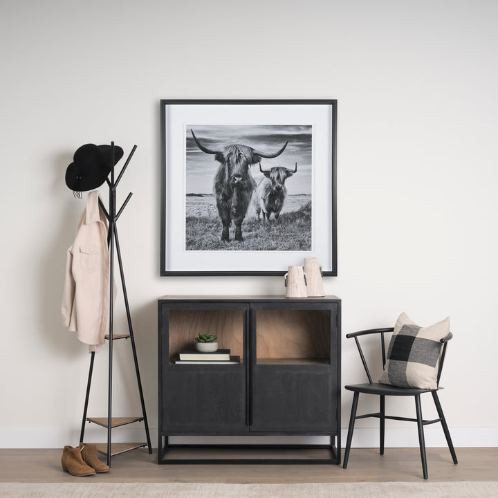 Everett Matte Black Metal w/ Two Wood Shelves Coat Rack Decor Mercana