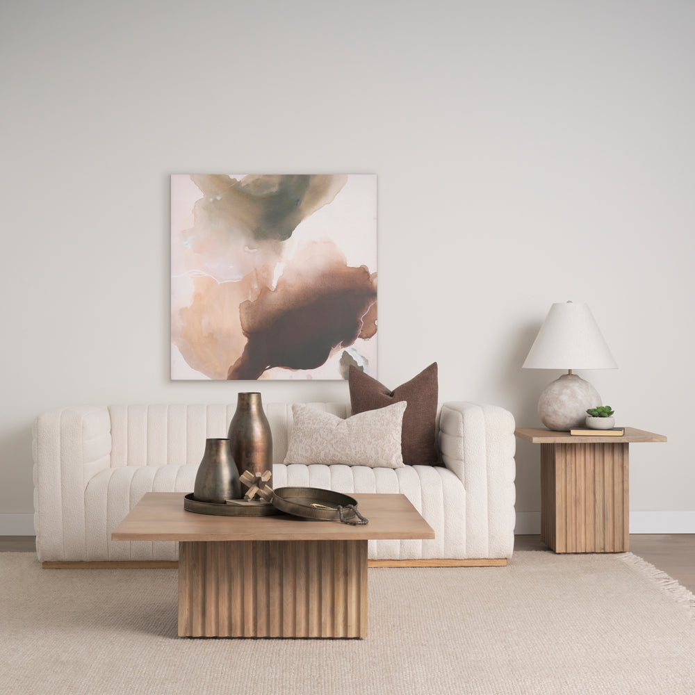 June Light Brown Wood w/ Fluting Square Side Table Living Room Mercana