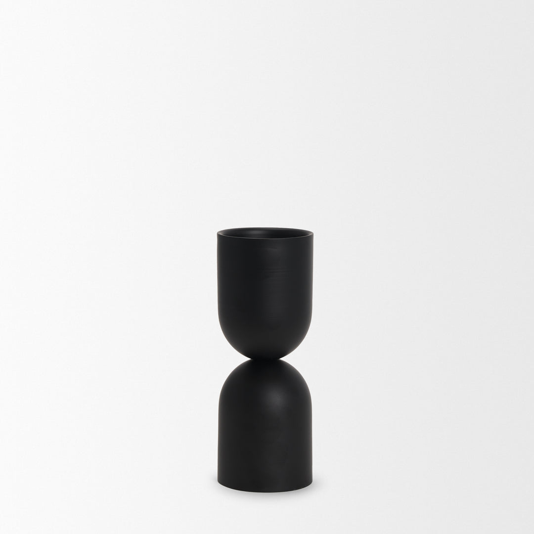 Qamra Short Black Metal Pillar Candle Holder Decor Mercana