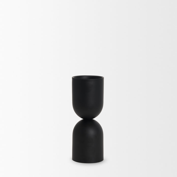 Qamra Short Black Metal Pillar Candle Holder Decor Mercana