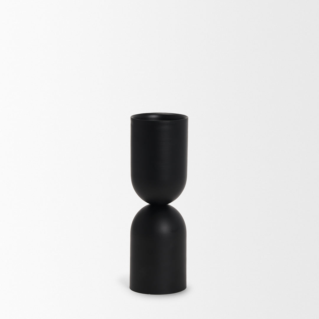 Qamra Medium Black Metal Pillar Candle Holder Decor Mercana