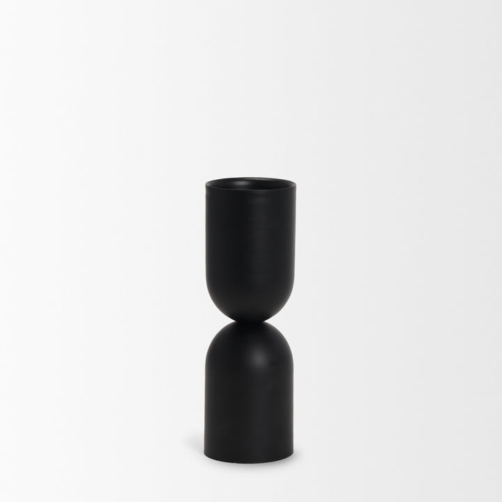 Qamra Medium Black Metal Pillar Candle Holder Decor Mercana