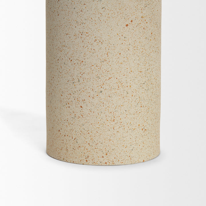Qamra Short Beige Textured Metal Pillar Candle Holder Decor Mercana