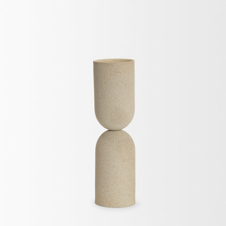 Qamra Tall Beige Textured Metal Pillar Candle Holder Candle Holder Decor Mercana
