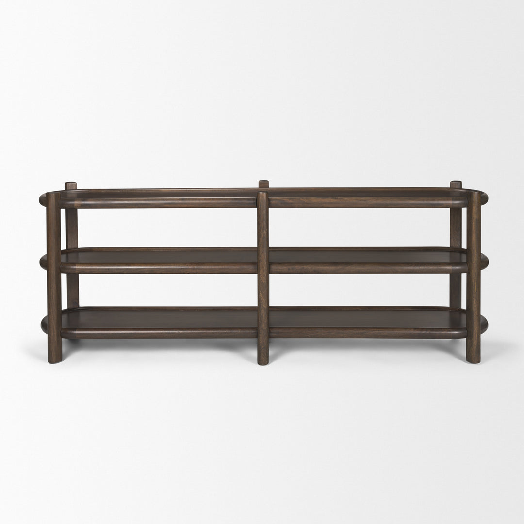 Romi Dark Brown Wood w/ 3 Shelves Oval Console Table Dining Room Mercana