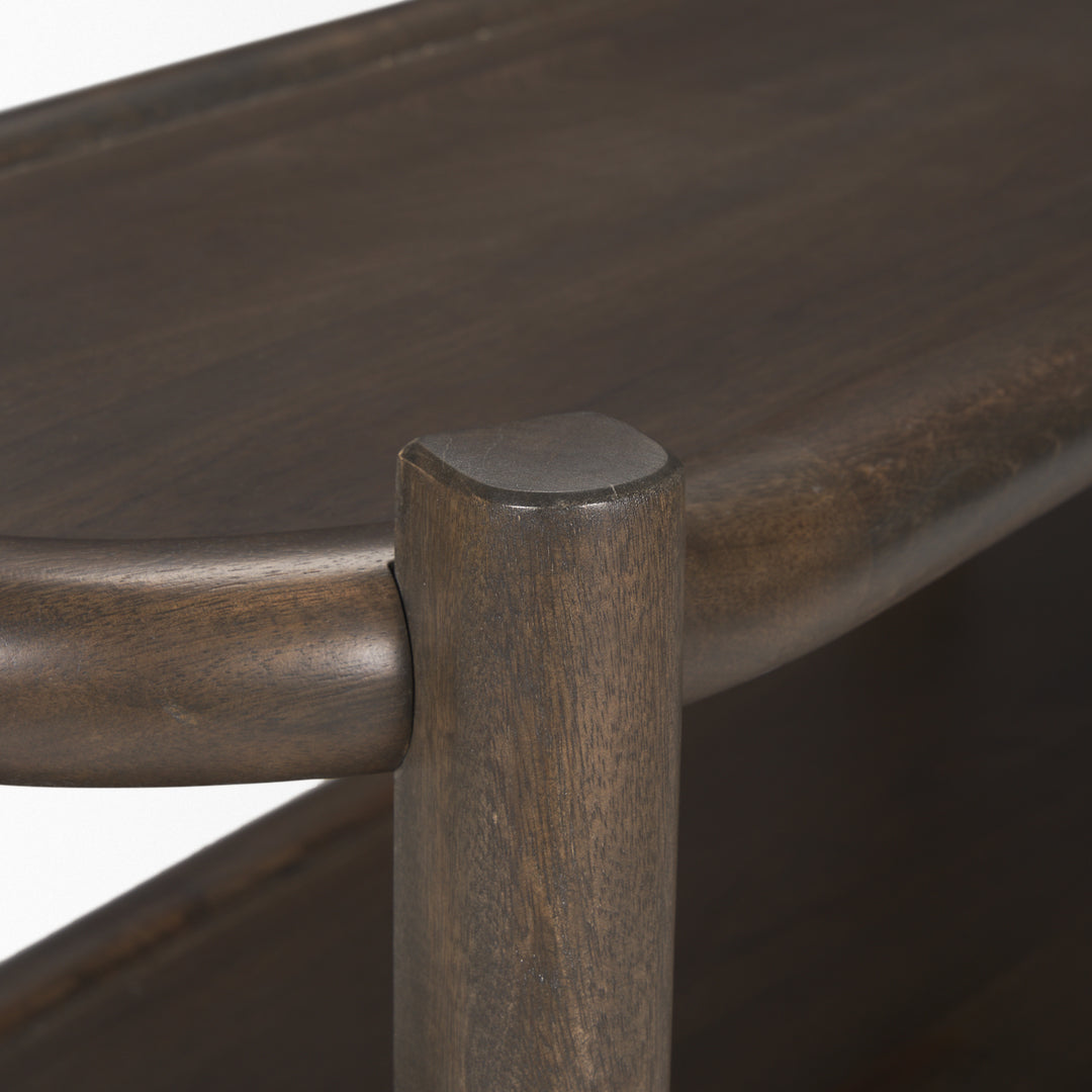 Romi Dark Brown Wood w/ 3 Shelves Oval Console Table Dining Room Mercana