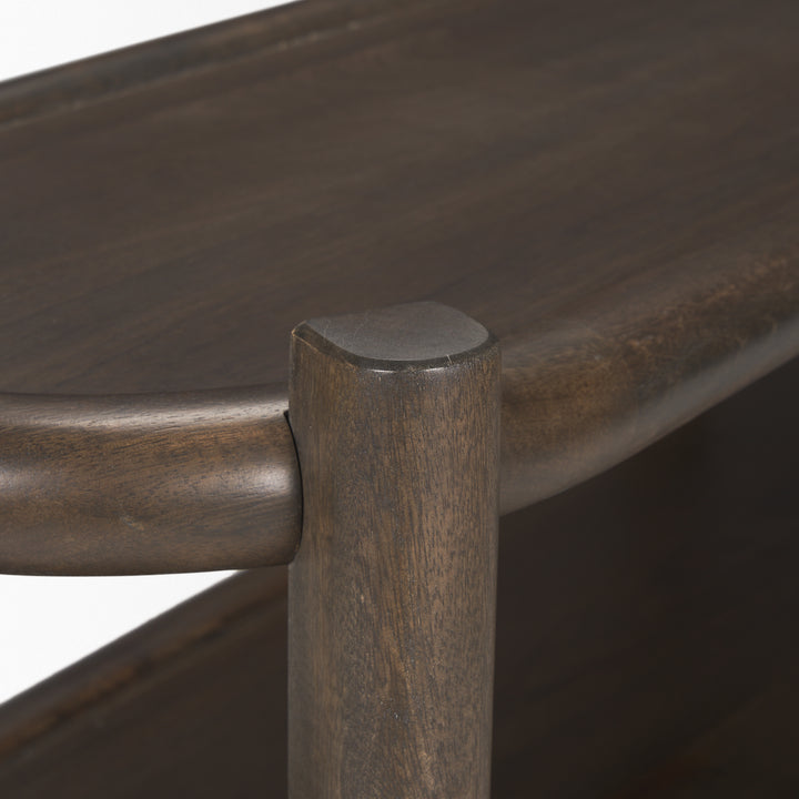 Romi Dark Brown Wood w/ 3 Shelves Oval Console Table Dining Room Mercana
