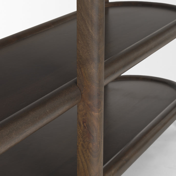 Romi Dark Brown Wood w/ 3 Shelves Oval Console Table Dining Room Mercana