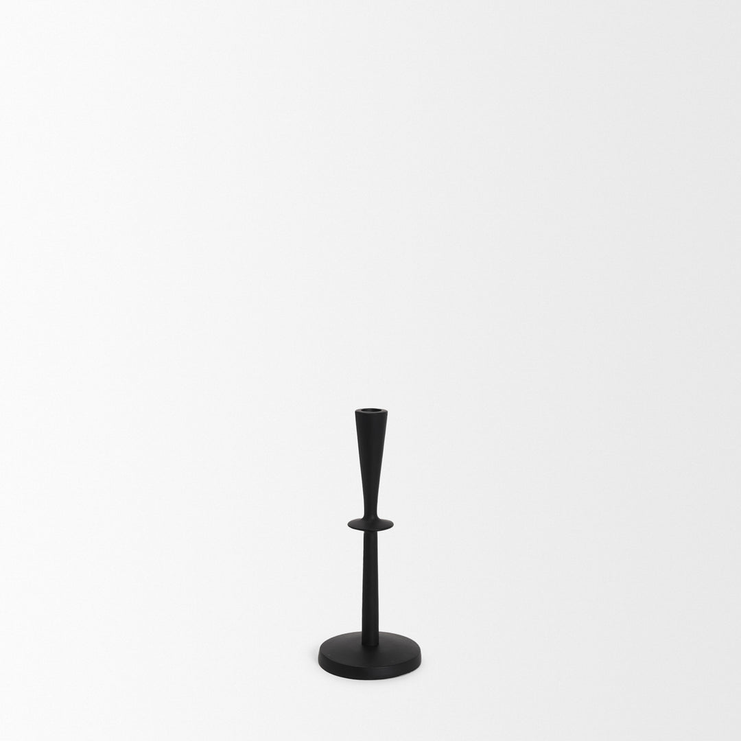 Qwin Matte Black Cast Aluminum Short Candle Holder Decor Mercana