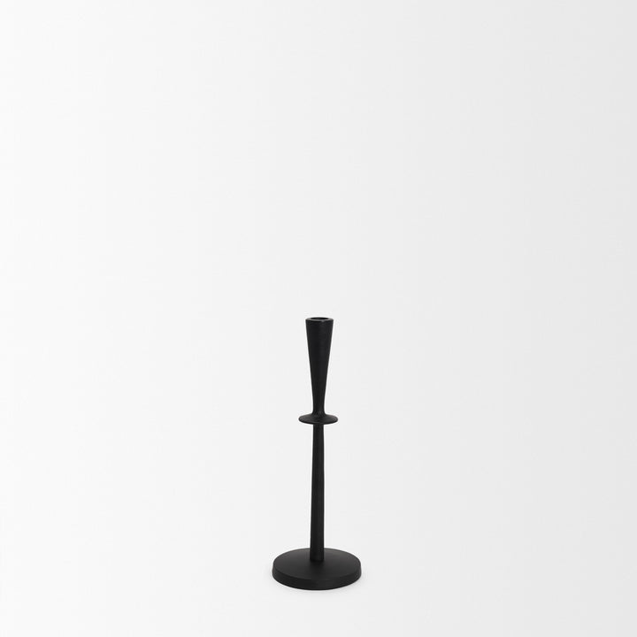 Qwin Matte Black Cast Aluminum Medium Candle Holder Decor Mercana