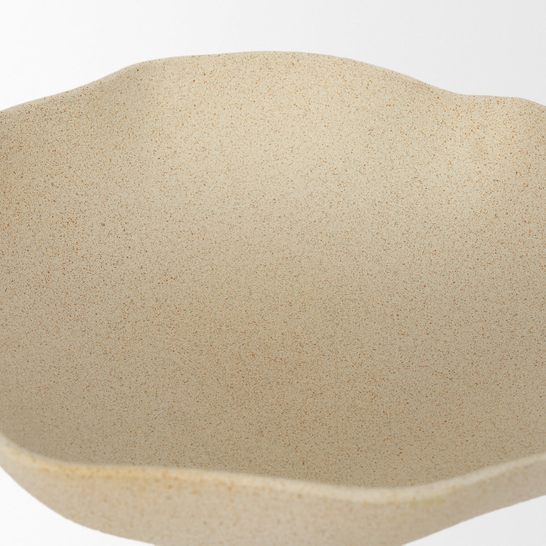 Radka Beige Textured Large Metal Decorative Bowl Decor Mercana