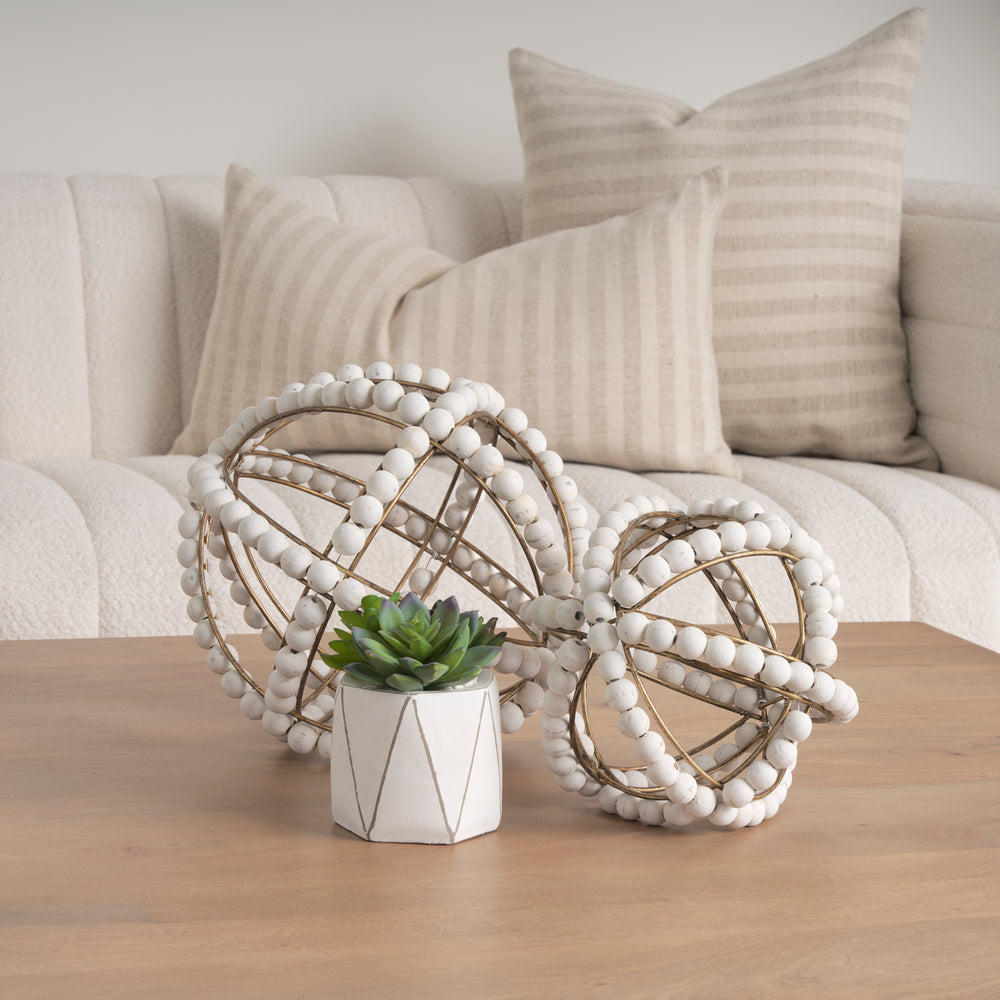Espanlade I Small 9L x 9W White Wooden Beaded Orb Decor Mercana