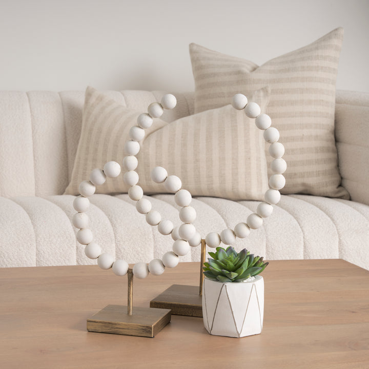 Pontchartrain II (Large) 11L x 6W White Beaded Broken Sphere Decorative Object W/ Gold Base Decor Mercana