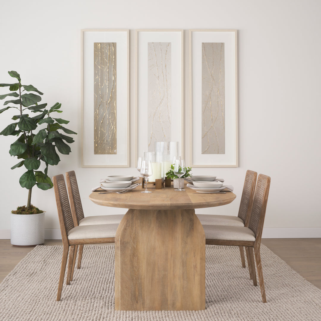 Clara Light Brown Wood W/ Cream Fabric Seat and Cane Back Armless Dining Chair Living Room Mercana