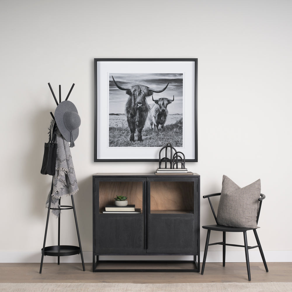 Everett Matte Black Metal w/ Two Metal Shelves Coat Rack Decor Mercana