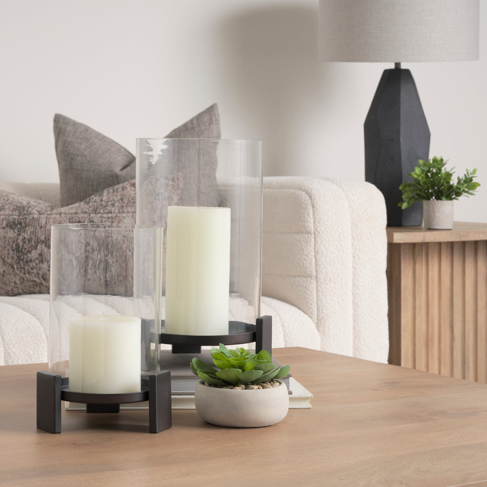 Price Large Matte Black Metal w/ Glass Hurricane Candle Holder Decor Mercana